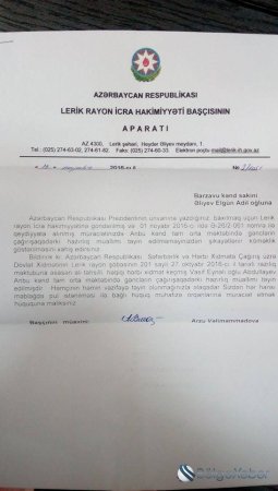 Lerik İcra Hakimiyyətindən Qarabağ əlilinə qarşı haqsızlıq