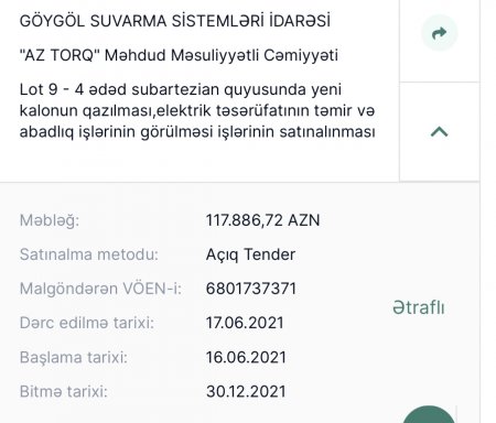 Göygöl Suvarma Sistemləri İdarəsinin 1 milyon manatlıq tenderinin adı var, özü yox…